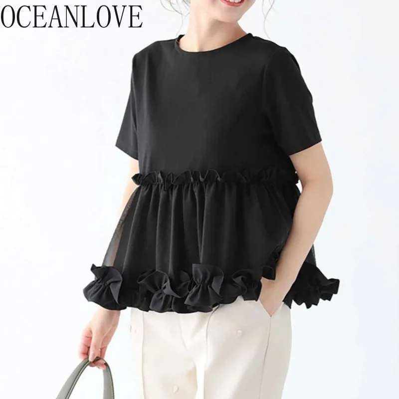 OCEANLOVE T-shirts Ruffles Sweet Spring Summer Solid Korean Fashion T Shirt for Women Elegant Sweet Short Sleeve Ropa De Mujer
OCEANLOVE T-shirts Ruffles Sweet Spring Summer Solid Korean Fashion T Shirt for Women Elegant Sweet Short Sleeve Ropa De Mujer