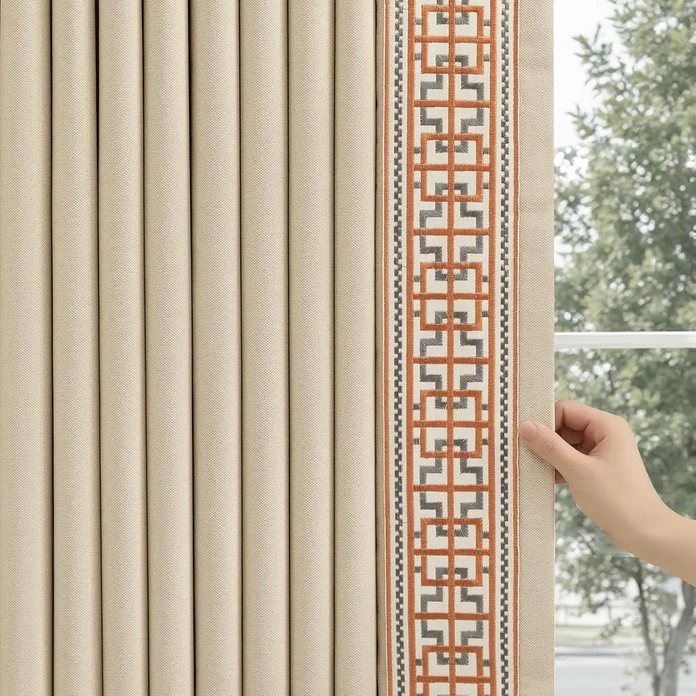 Luxury Embroidered Blackout Curtains for Bedroom, Thermal Insulated Drapes with Trim, 52Wx96L, Natural & Orange, 2 Panels
Luxury Embroidered Blackout Curtains for Bedroom, Thermal Insulated Drapes with Trim, 52Wx96L, Natural & Orange, 2 Panels