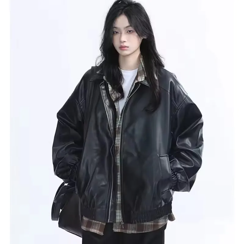 Retro Ladies Fashion Zipper Faux Leather Jacket Spring Fall Women Long Sleeves Zipper Leather Coat 2026 PU Outwear
Retro Ladies Fashion Zipper Faux Leather Jacket Spring Fall Women Long Sleeves Zipper Leather Coat 2026 PU Outwear
