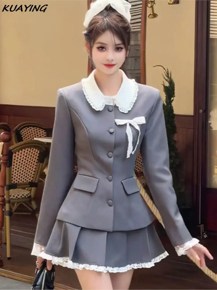 Womens Two Pieces Skirt Set Elegant Long Sleeve Single Breasted Blazer Coat Pleated Mini Skirt Autumn Korean Fashion New Outfits
Womens Two Pieces Skirt Set Elegant Long Sleeve Single Breasted Blazer Coat Pleated Mini Skirt Autumn Korean Fashion New Outfits