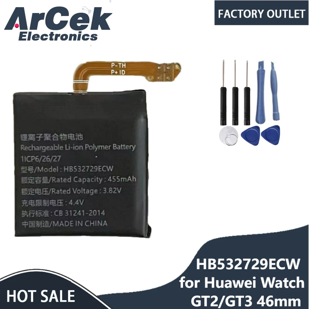 Original Battery HB532729ECW 455mAh for Huawei Watch GT2 46mm Watch GT3 46mm JPT-B19 JPT-B29 with Free Tools
Original Battery HB532729ECW 455mAh for Huawei Watch GT2 46mm Watch GT3 46mm JPT-B19 JPT-B29 with Free Tools