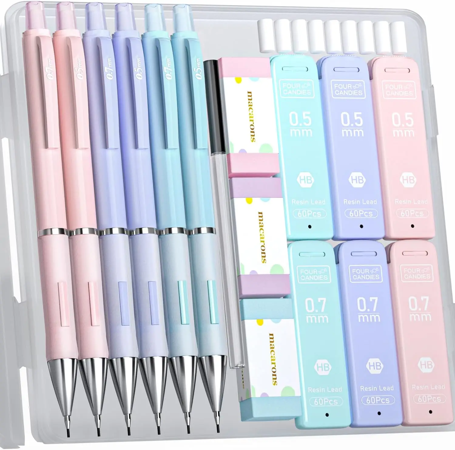 Cute Pastel Mechanical Pencil Set with 6 Pencils, 360 Leads, Erasers & Case for School
Cute Pastel Mechanical Pencil Set with 6 Pencils, 360 Leads, Erasers & Case for School