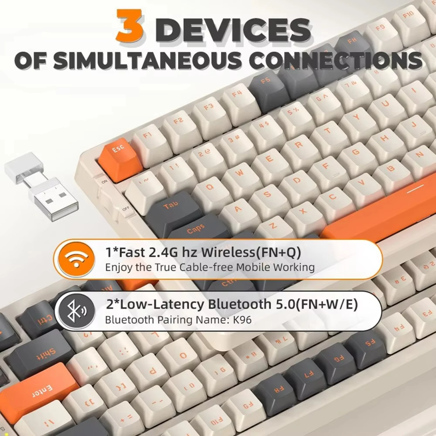 K96 Wireless Mechanical Keyboard Dual 2.4G BT5.0 2-in-1 Receiver Hot Swappable Red Switches Pad Smartphone
K96 Wireless Mechanical Keyboard Dual 2.4G BT5.0 2-in-1 Receiver Hot Swappable Red Switches Pad Smartphone