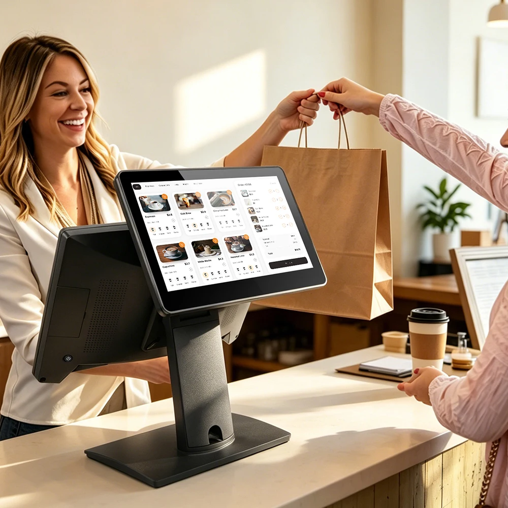 Factory 15.6 Pos System Removable Hard Drive Aluminum Hidden Wire Optional VFD Restaurant Cash Register Android POS Machine