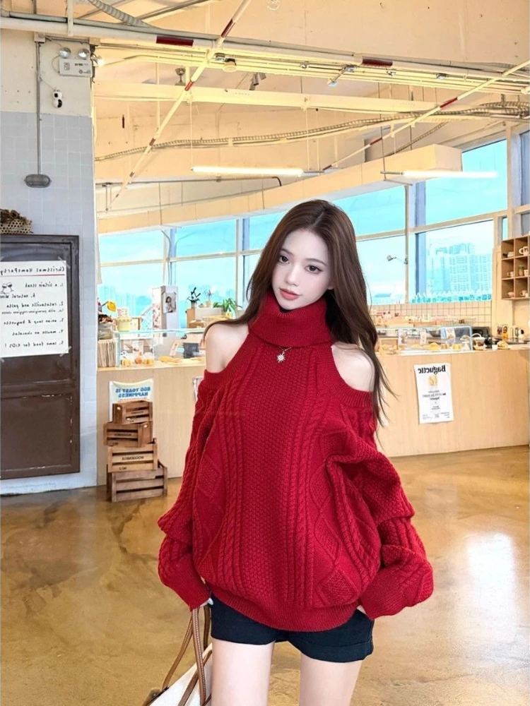 Autumn and Winter Fashion New Women's Elegant Knitted Sweater Loose, Warm, Thickened Design Sense High Neck Off Shoulder Hoodie
Autumn and Winter Fashion New Women's Elegant Knitted Sweater Loose, Warm, Thickened Design Sense High Neck Off Shoulder Hoodie