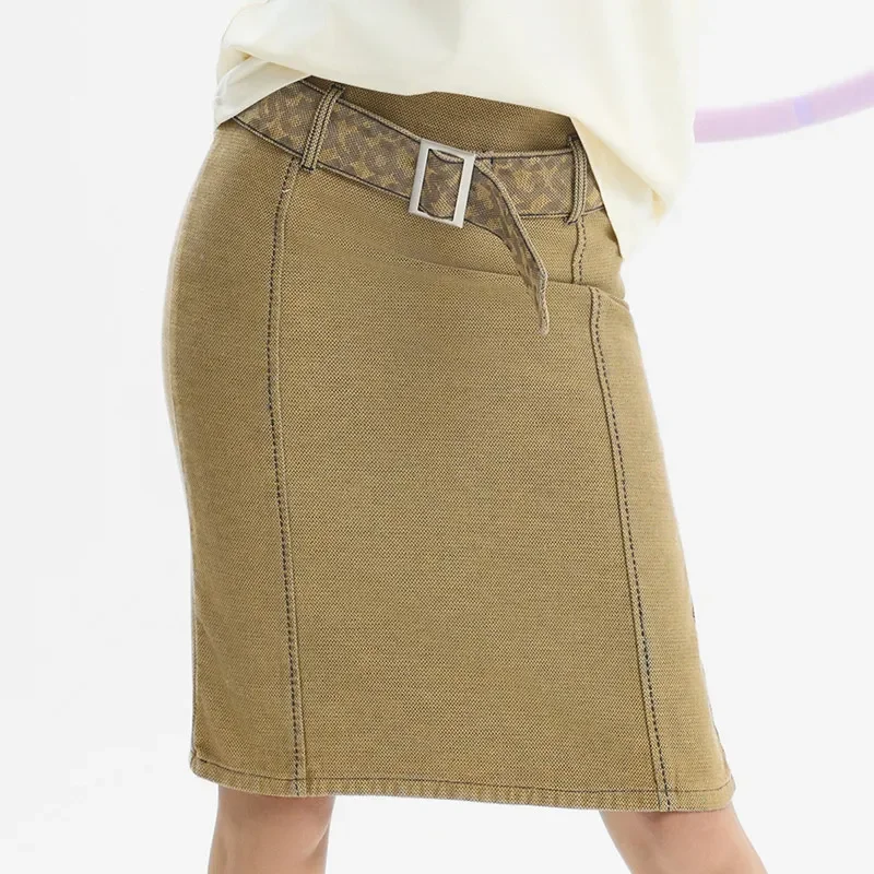 Womens Vintage Straight Denim Midi Skirt With Monogram Belt For Summer
Womens Vintage Straight Denim Midi Skirt With Monogram Belt For Summer
