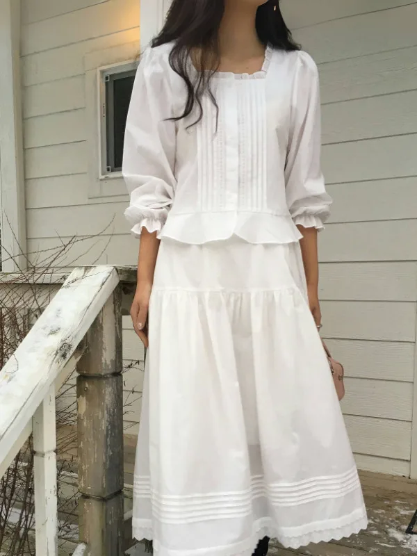 Chic Spring Gentle Personali Square Collar Pleated Bubble Sve irt High Waist A-Line Skirt Set Faionable Women's Ense...
Chic Spring Gentle Personali Square Collar Pleated Bubble Sve irt High Waist A-Line Skirt Set Faionable Women's Ense...
