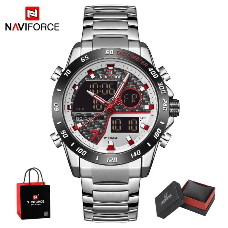 NAVIFORCE Men Analog Digital Watch Waterproof Luminous Date Week Stainless Steel Sport Casual Wristwatch Gifts box
NAVIFORCE Men Analog Digital Watch Waterproof Luminous Date Week Stainless Steel Sport Casual Wristwatch Gifts box