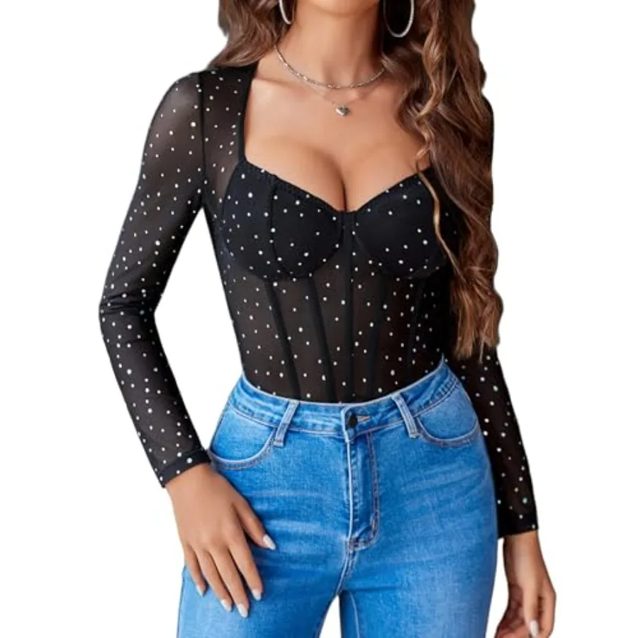 Avidlove Women Long Sleeve Bodysuit Sparkle Body Suits Top Mesh One Pcs Leotard Shirt Going Out Tops Fall Outfits
Avidlove Women Long Sleeve Bodysuit Sparkle Body Suits Top Mesh One Pcs Leotard Shirt Going Out Tops Fall Outfits