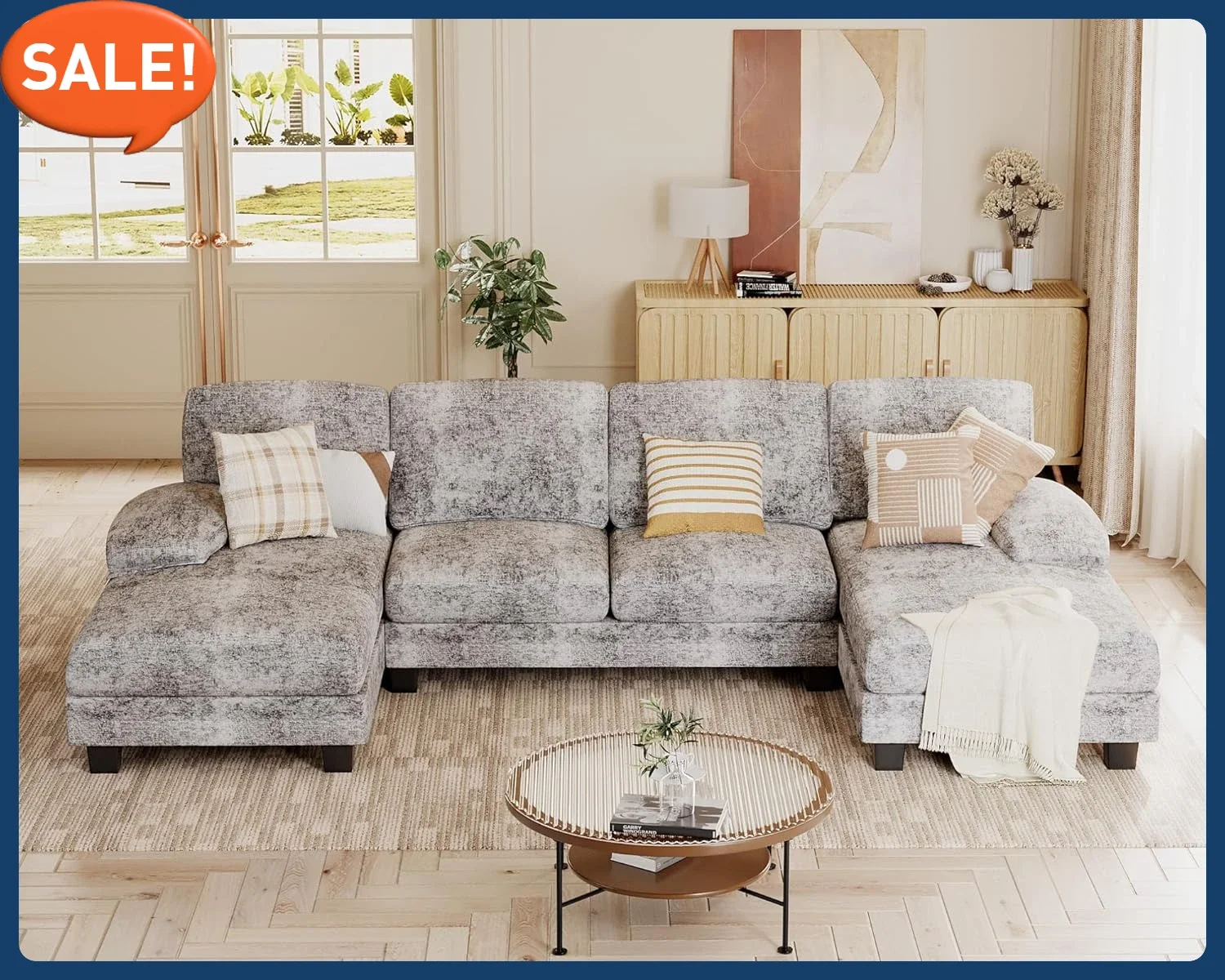 U Shaped Couch with Chenille Fabric, 4 Seat Modern Sofa with Removable Pillows for Apartment and Small Space (Fabric, Grey)
U Shaped Couch with Chenille Fabric, 4 Seat Modern Sofa with Removable Pillows for Apartment and Small Space (Fabric, Grey)