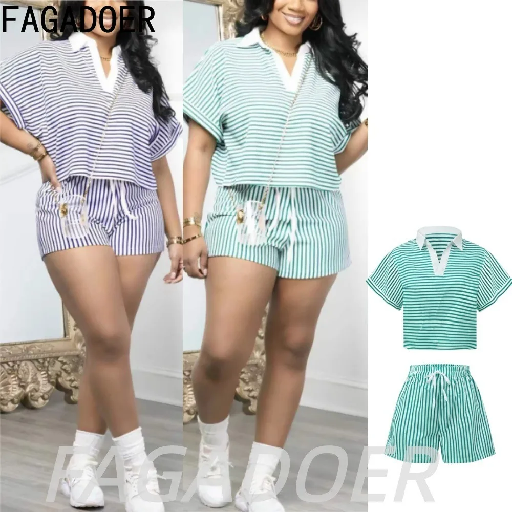 FAGADOER Casual Striped Print Shorts Two Piece Sets Women's Clothing White Patchwork Loose Crop Top and Bodycon Shorts Outfits
FAGADOER Casual Striped Print Shorts Two Piece Sets Women's Clothing White Patchwork Loose Crop Top and Bodycon Shorts Outfits