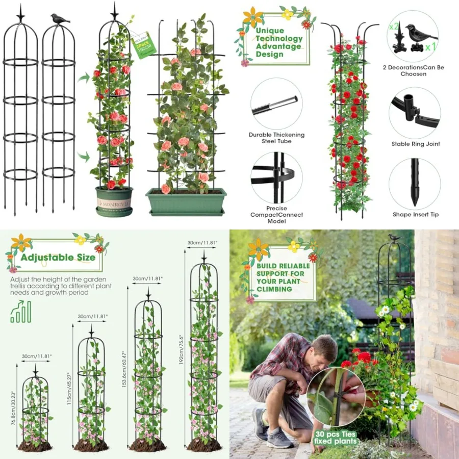 Tower Obelisk Garden Trellis for Climbing Plant 6.3FT/75.6" Rustproof Metal Potted Plant Climbing Support for Indoor Outdoor Fl
Tower Obelisk Garden Trellis for Climbing Plant 6.3FT/75.6" Rustproof Metal Potted Plant Climbing Support for Indoor Outdoor Fl