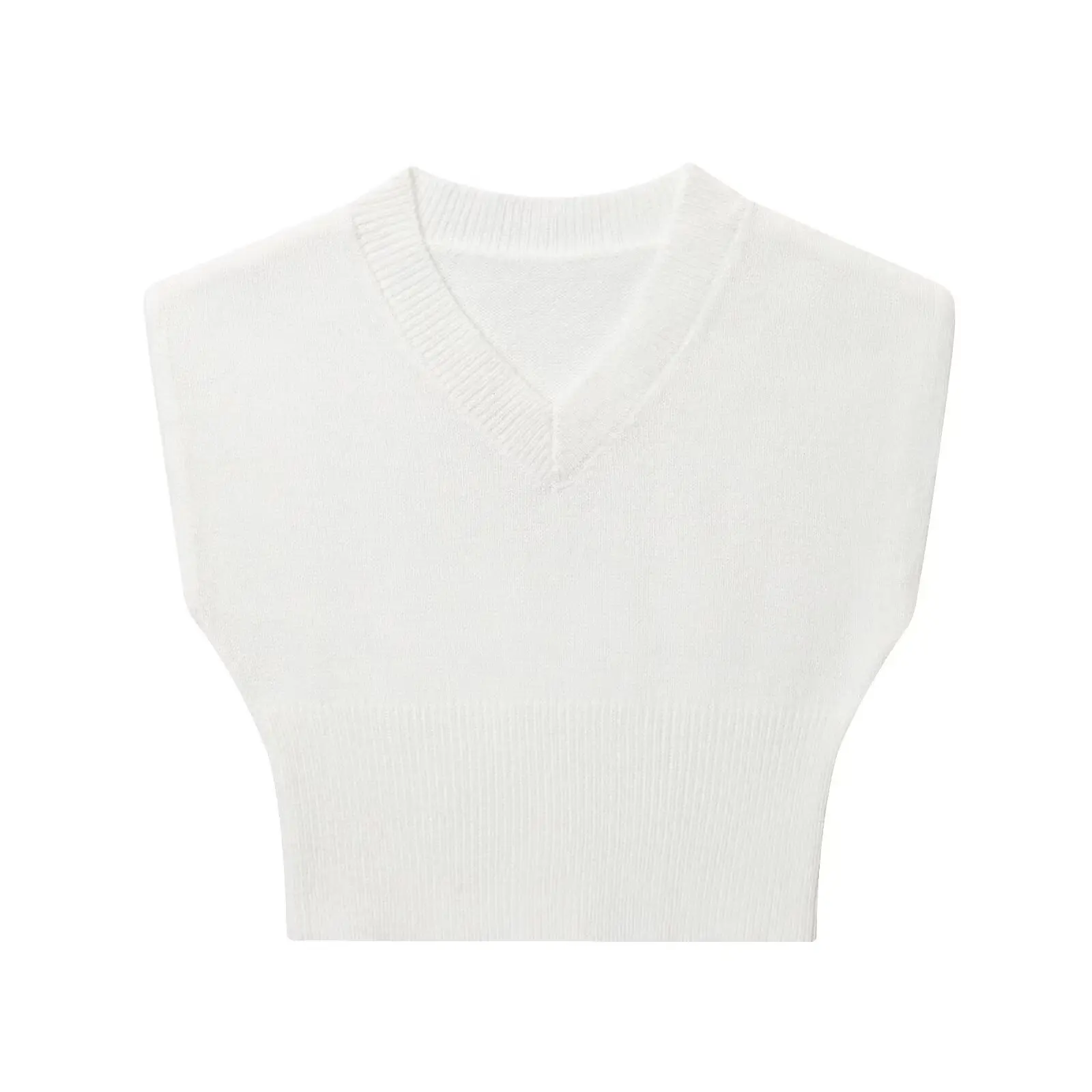 Woman's Knitted Cropped Vest V-neck Sleeveless Pleated Waist Sleeveless Solid Color Vest Simple Versatile Early Autumn Top
Woman's Knitted Cropped Vest V-neck Sleeveless Pleated Waist Sleeveless Solid Color Vest Simple Versatile Early Autumn Top