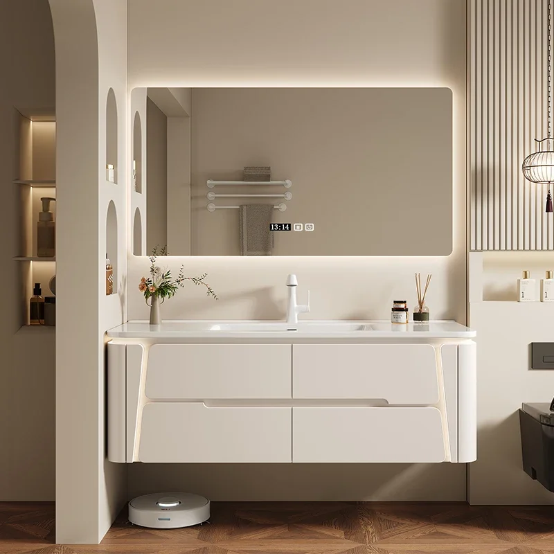 Modern Mirror Bathroom Cabinet Ceramic Integrated Basin Wash Cabinet Combined Intelligent Sensor Light Badschrank Furniture
Modern Mirror Bathroom Cabinet Ceramic Integrated Basin Wash Cabinet Combined Intelligent Sensor Light Badschrank Furniture