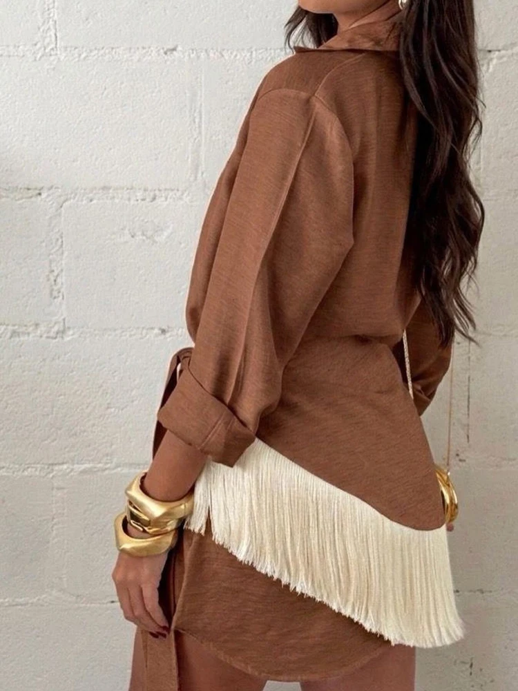 Solid Shirt Lace Up Patchwork Tassel Hem Skirt Set Lapel Mid Length Shirts Mini Skirts Suit Lady Summer Casual Outfits 2026
Solid Shirt Lace Up Patchwork Tassel Hem Skirt Set Lapel Mid Length Shirts Mini Skirts Suit Lady Summer Casual Outfits 2026