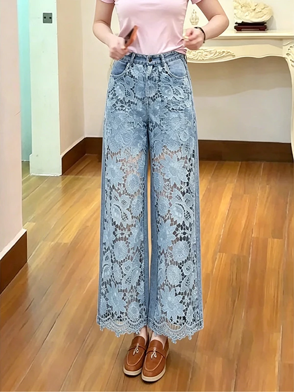 High Waist Wide Leg Jeans Women's Summer 2026 Lace Splicing Loose Slimming Drapey Straight Cut Pants European Style
High Waist Wide Leg Jeans Women's Summer 2026 Lace Splicing Loose Slimming Drapey Straight Cut Pants European Style