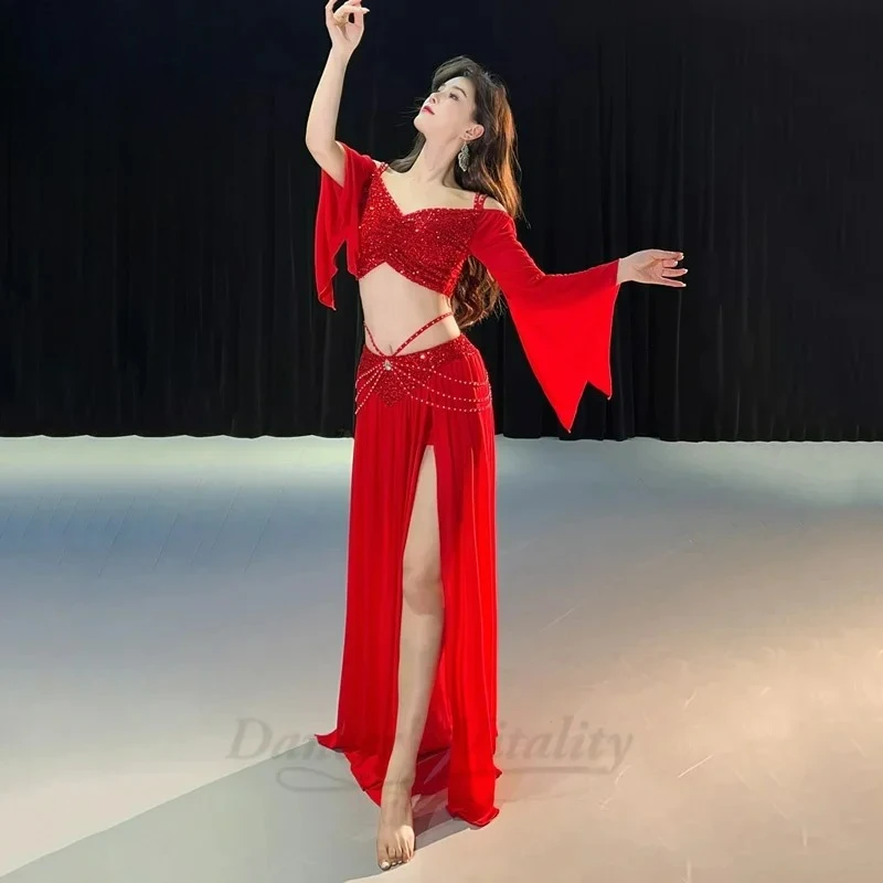 Belly Dance Costume Set for Women Mesh Long Sleeves Top+gauze Long Skirt 2pcs Training Set Oriental Belly Dancing Wear Outfit
Belly Dance Costume Set for Women Mesh Long Sleeves Top+gauze Long Skirt 2pcs Training Set Oriental Belly Dancing Wear Outfit