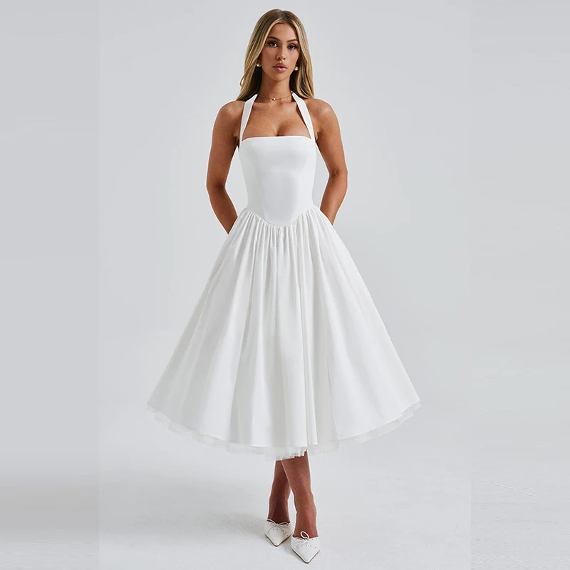 Sexy Elegant Club Evening Party Dresses Women 2025 Summer Halter Sleeveless Backless Long Dress Mesh Pleated Birthday Vestidos
Sexy Elegant Club Evening Party Dresses Women 2025 Summer Halter Sleeveless Backless Long Dress Mesh Pleated Birthday Vestidos