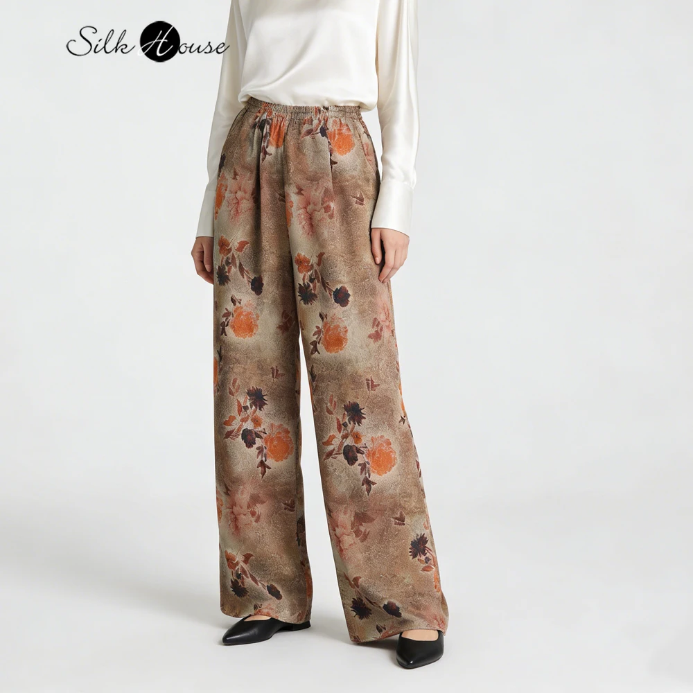Classical Printed Heavy 100% Natural Mulberry Silk Gambiered Guangdong Gauze Elastic Waist Women's Casual Straight Leg Pants
Classical Printed Heavy 100% Natural Mulberry Silk Gambiered Guangdong Gauze Elastic Waist Women's Casual Straight Leg Pants