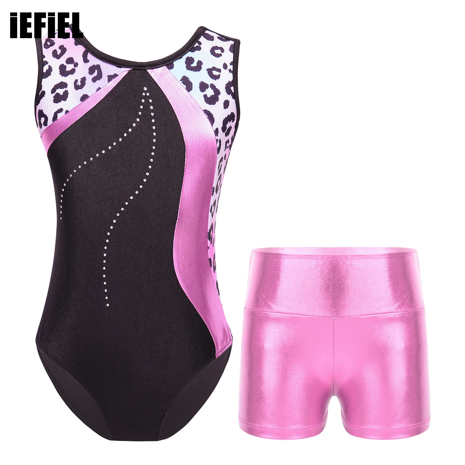 Kids Girls Sleeveless Printed Set Patchwork Leotard with Metallic High Waist Shorts for Dance Gymnastics Performance
Kids Girls Sleeveless Printed Set Patchwork Leotard with Metallic High Waist Shorts for Dance Gymnastics Performance