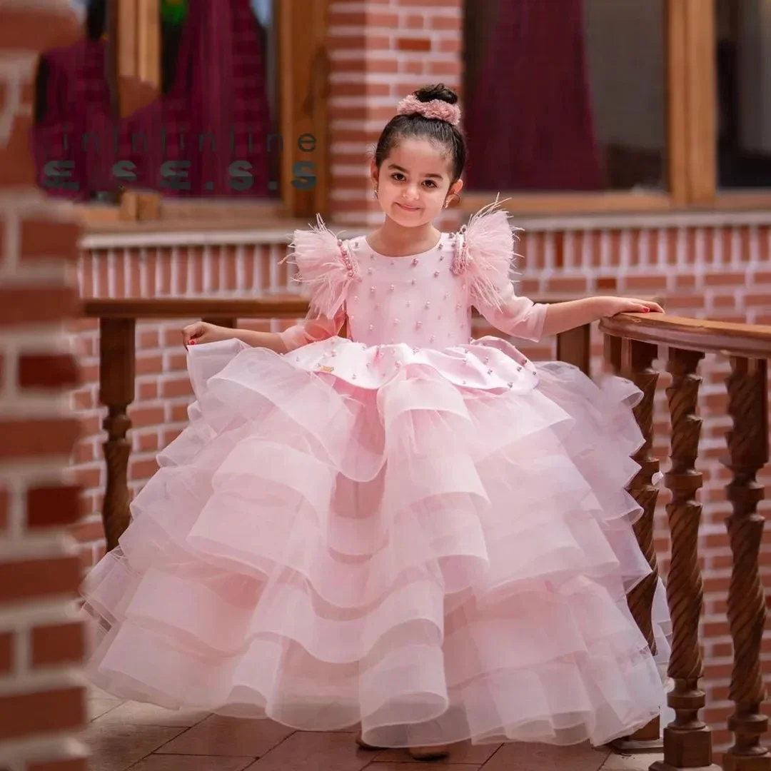 Princess Pink Flower Girl Dresses For Wedding Latered Feather Pearls Fluffy Cute Little Girl Birthday Party Formal Events Gown
Princess Pink Flower Girl Dresses For Wedding Latered Feather Pearls Fluffy Cute Little Girl Birthday Party Formal Events Gown