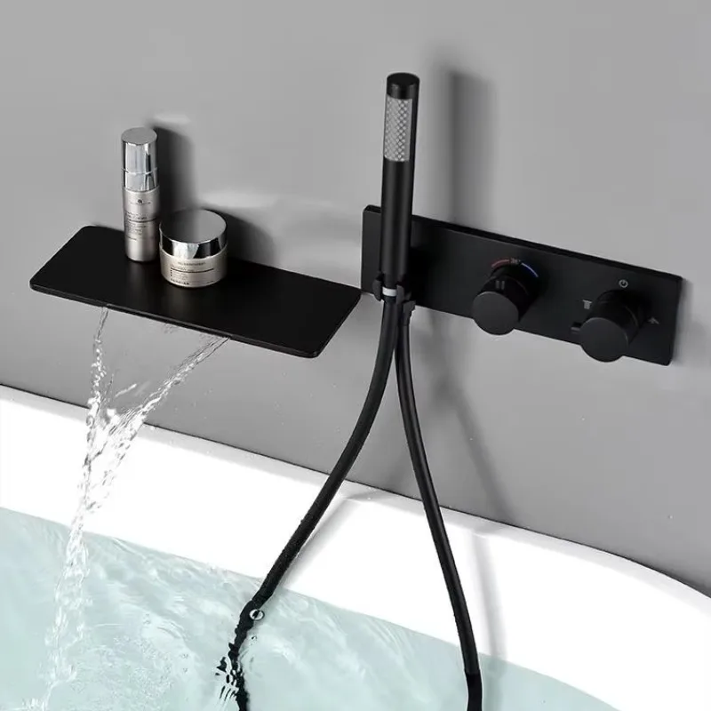 Wall Mounted Bathtub Shower Set Dual Control Mixer Tap With Handheld Spray Waterfall Spout Matte Black Finish Construction
Wall Mounted Bathtub Shower Set Dual Control Mixer Tap With Handheld Spray Waterfall Spout Matte Black Finish Construction