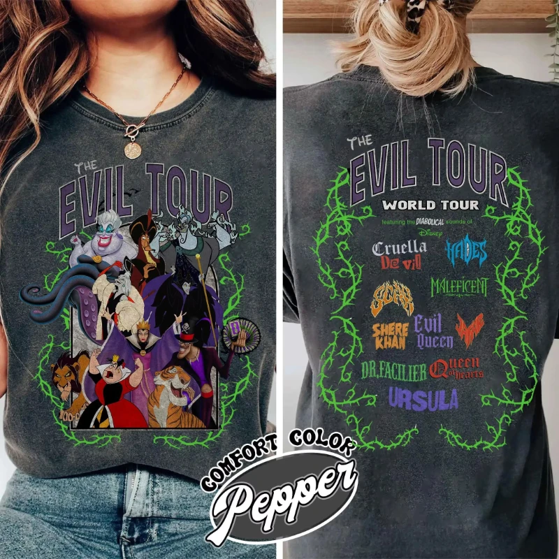 Vintage Disney Villains The Evil Tour T-shirt Ursula Cruella Maleficent Shirt Disneyland Women Men Couple T-Shirt Hot-selling
Vintage Disney Villains The Evil Tour T-shirt Ursula Cruella Maleficent Shirt Disneyland Women Men Couple T-Shirt Hot-selling