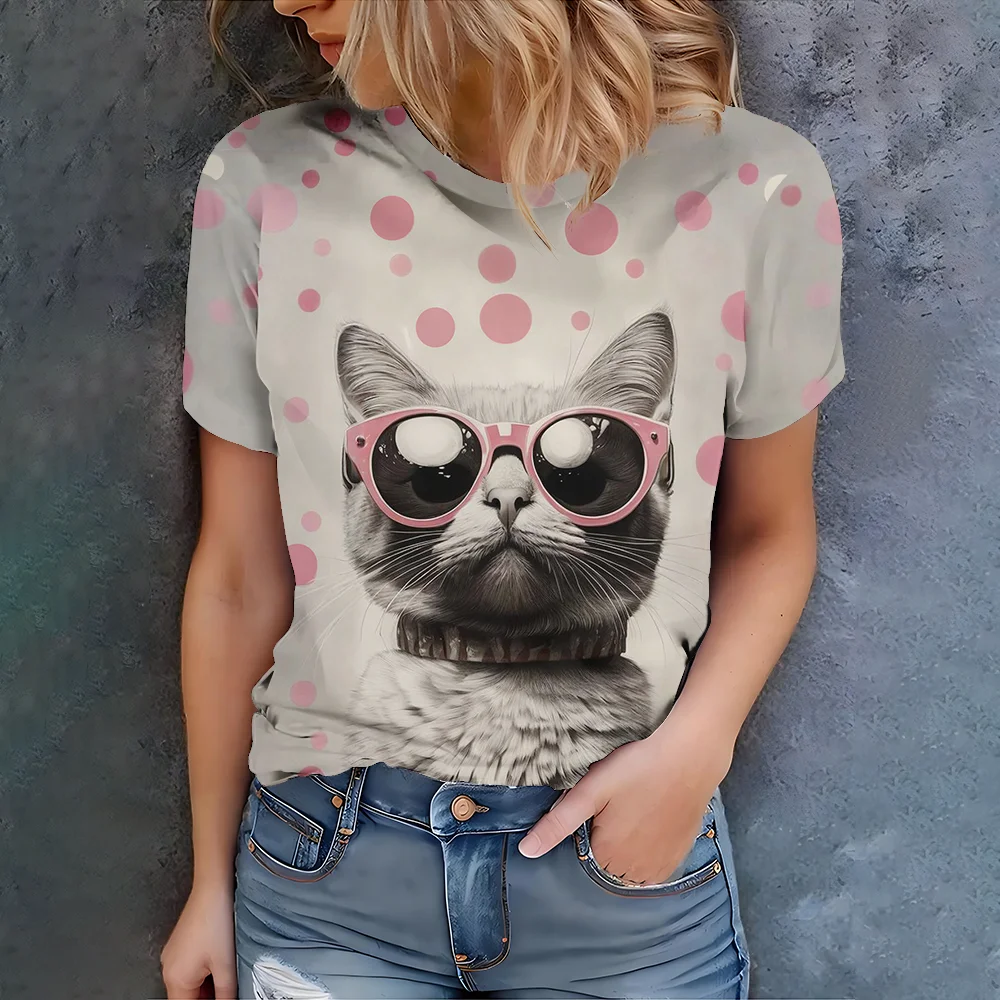 Women's Grey T-Shirt With Pink Sunglasses Cat Design Casual Summer Style Round Neck Short Sleeve Top For Daily Wear
Women's Grey T-Shirt With Pink Sunglasses Cat Design Casual Summer Style Round Neck Short Sleeve Top For Daily Wear