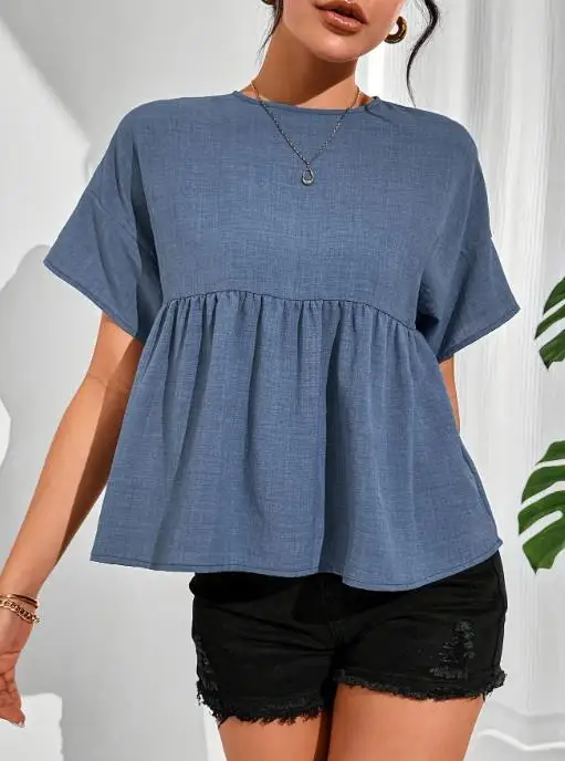 2025 Summer New Woman Loose Fashion T-Shirt Women's Round Neck Solid Color Short Sleeve Button Shirt Temperament Commuting
2025 Summer New Woman Loose Fashion T-Shirt Women's Round Neck Solid Color Short Sleeve Button Shirt Temperament Commuting