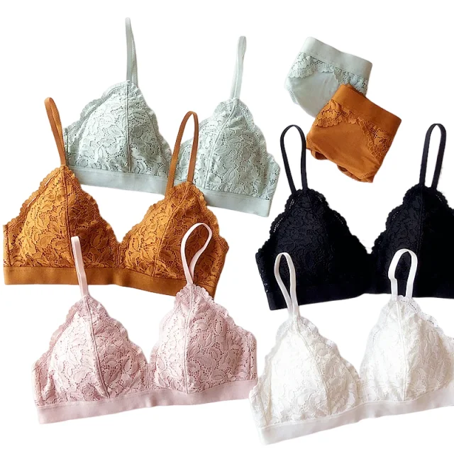6 colors Wire free Cup triangle padded lace sexy young ladies underwear lingerie women bralette and panty set girlsKUCLUT
6 colors Wire free Cup triangle padded lace sexy young ladies underwear lingerie women bralette and panty set girlsKUCLUT