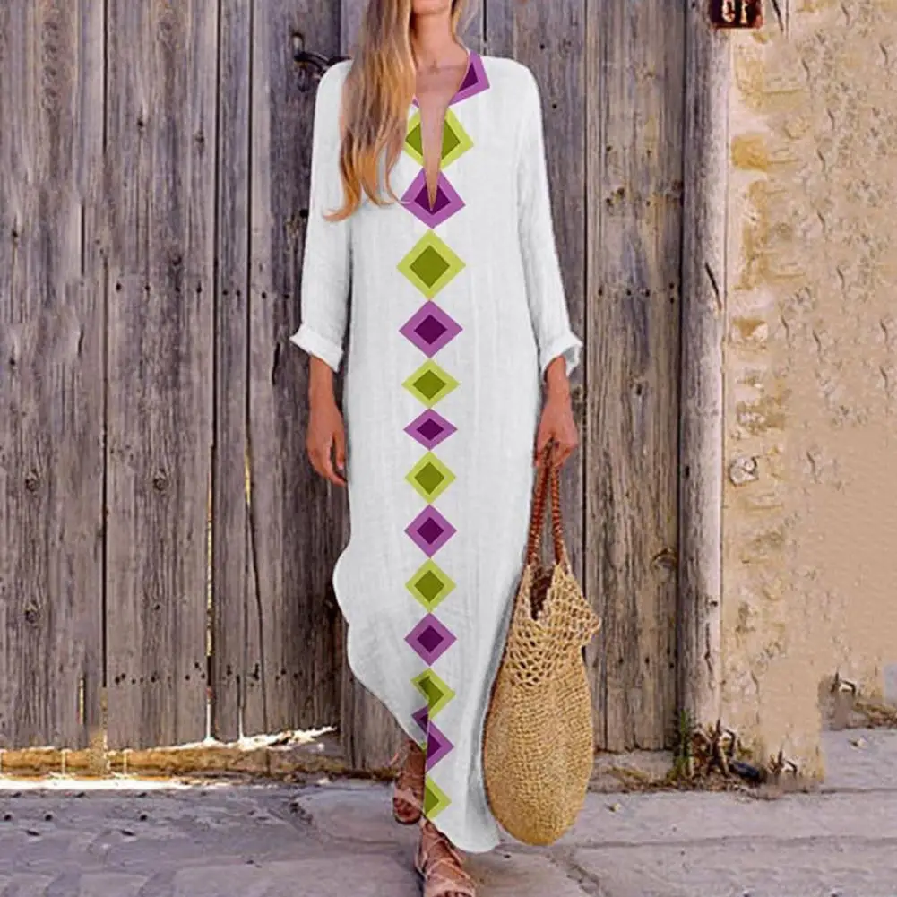 Loose Fit Dress Spring Dress Ethnic Style Floral Print Maxi Dress with V Neck Irregular Hem for Women Beachwear with Long
Loose Fit Dress Spring Dress Ethnic Style Floral Print Maxi Dress with V Neck Irregular Hem for Women Beachwear with Long