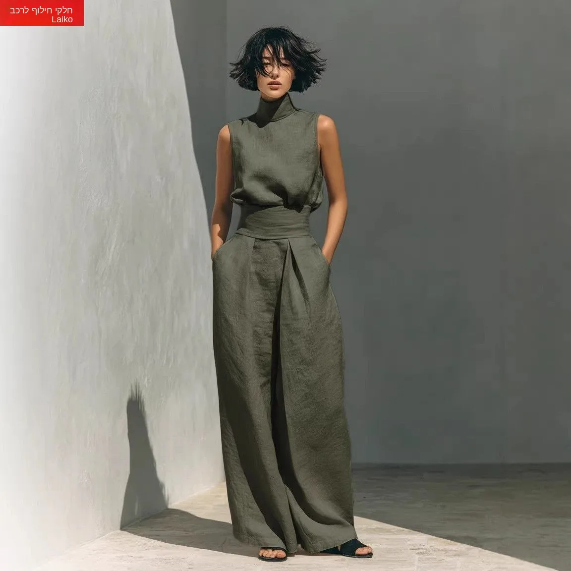 Elegant Pure Color Women's Sleeveless Mixed Fiber Cotton Linen Top High Waist Nine Points Pants Spring New Arrival
Elegant Pure Color Women's Sleeveless Mixed Fiber Cotton Linen Top High Waist Nine Points Pants Spring New Arrival