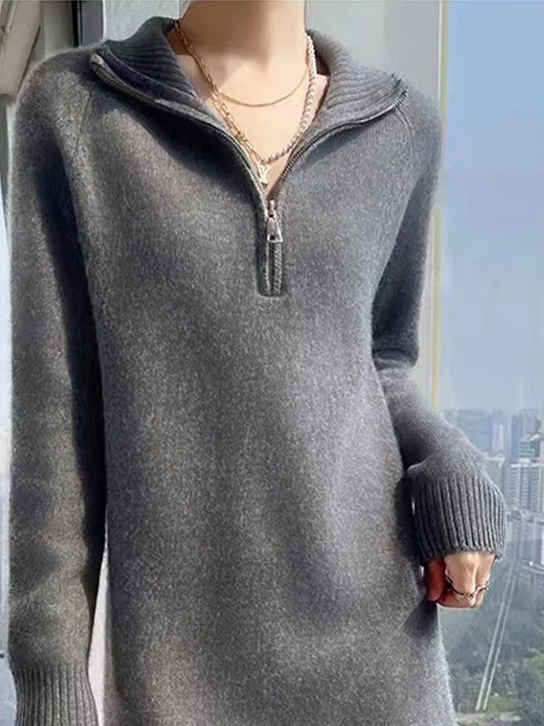 Осенне-зимний женский шерстяной вязаный свитер-платье средней длины с длинным рукавом на молнии, повседневный, комфортный, мягкий
Осенне-зимний женский шерстяной вязаный свитер-платье средней длины с длинным рукавом на молнии, повседневный, комфортный, мягкий