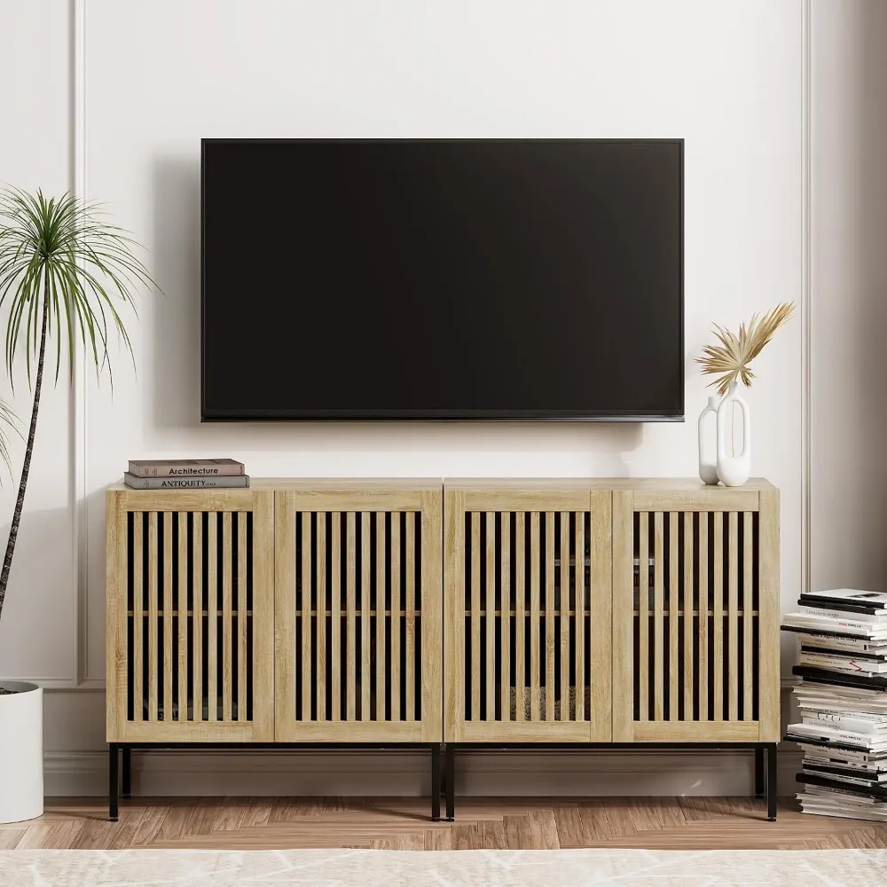 63" Farmhouse TV Stand, Entertainment Center with Metal Base & Adjustable Shelves, 2 in 1 TV Console with 4 Doors, Oak Sideboard
63" Farmhouse TV Stand, Entertainment Center with Metal Base & Adjustable Shelves, 2 in 1 TV Console with 4 Doors, Oak Sideboard