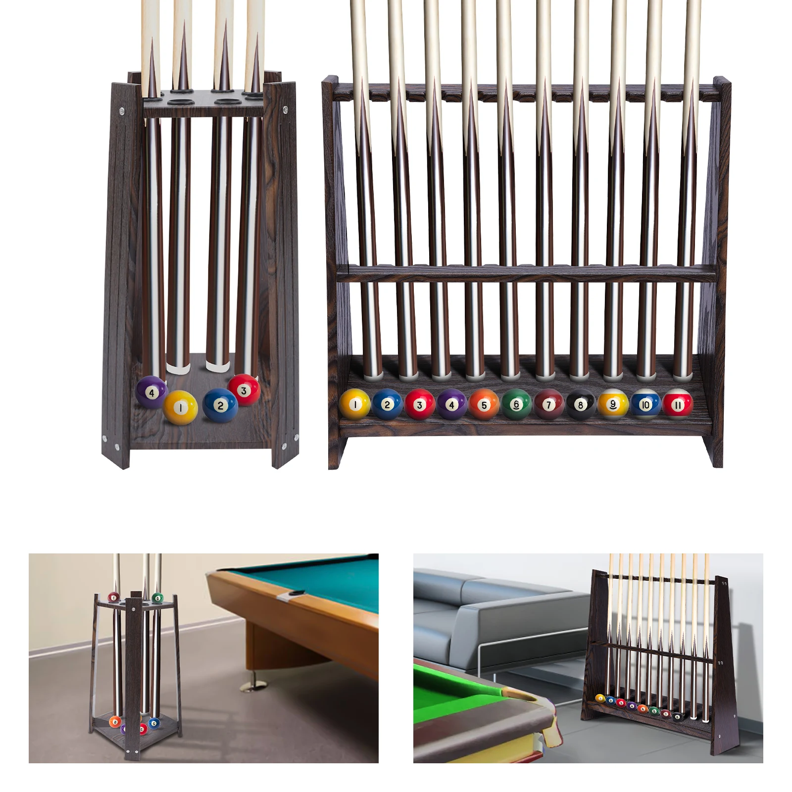 8/10-Hole Billiard Cue Rack Wood Pool Stick Stand Holder Multifunctional Golf Club Fishing Rod Organizer for Home Bar Game Room
8/10-Hole Billiard Cue Rack Wood Pool Stick Stand Holder Multifunctional Golf Club Fishing Rod Organizer for Home Bar Game Room