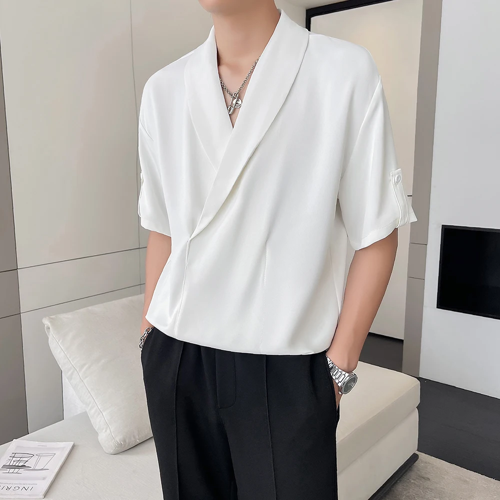 2025 Men Black Loose Blouse Summer Short Sleeve Korean Shirts Man Neck Solid Color Ice Silk Shirt Tops Trend Men Clothing
2025 Men Black Loose Blouse Summer Short Sleeve Korean Shirts Man Neck Solid Color Ice Silk Shirt Tops Trend Men Clothing