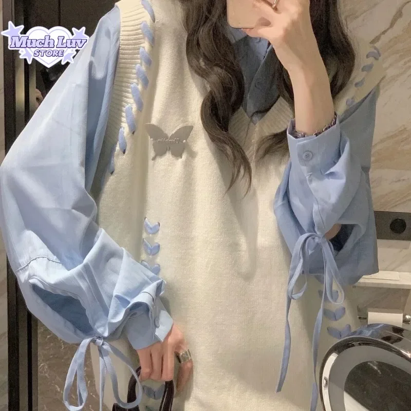 Butterfly Strap Knitted Vest Sweater with Long Sleeved Shirt Two-piece Set Autumn and Winter Fashion Casual Comfy Couple Top
Butterfly Strap Knitted Vest Sweater with Long Sleeved Shirt Two-piece Set Autumn and Winter Fashion Casual Comfy Couple Top