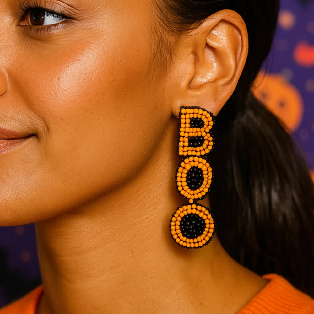 1 Pair BOO Beaded Halloween Earrings for Women Handmade Seed Bead Drop Dangle Jewelry Funny Costume Party Accessories Gift Idea
1 Pair BOO Beaded Halloween Earrings for Women Handmade Seed Bead Drop Dangle Jewelry Funny Costume Party Accessories Gift Idea