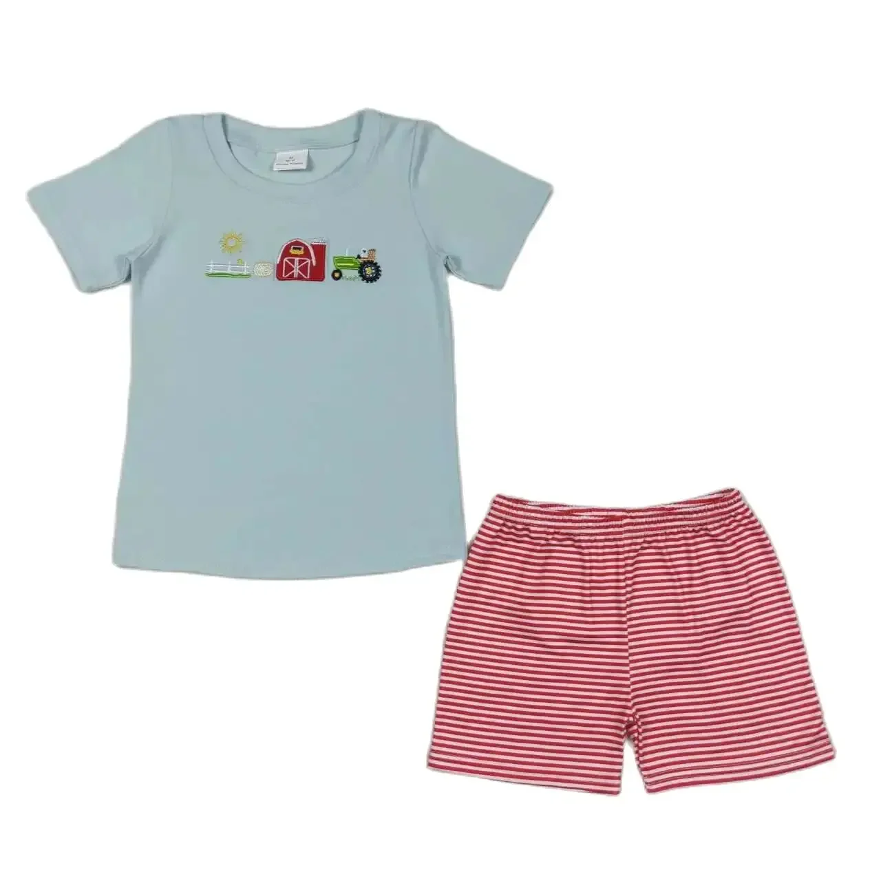 BSSO0702 Kids Boys Summer Outfit Sets Short Sleeves Top Embroidery Farm Sun Red House Print With Shorts Children Clothes
BSSO0702 Kids Boys Summer Outfit Sets Short Sleeves Top Embroidery Farm Sun Red House Print With Shorts Children Clothes