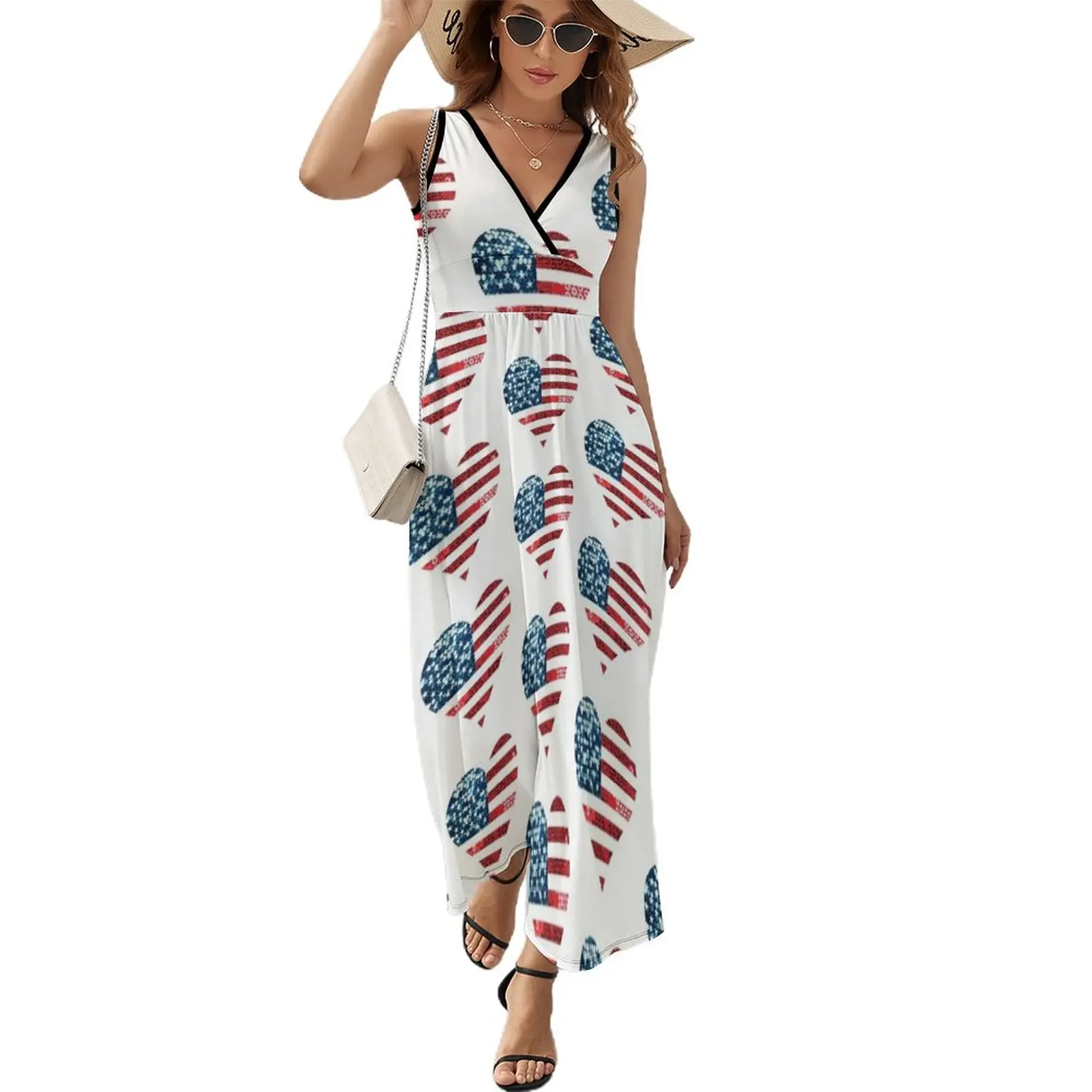 

usa flag heart sequin print Sleeveless Dress sexy dress Summer skirt dress women summer 2023 Dress women
