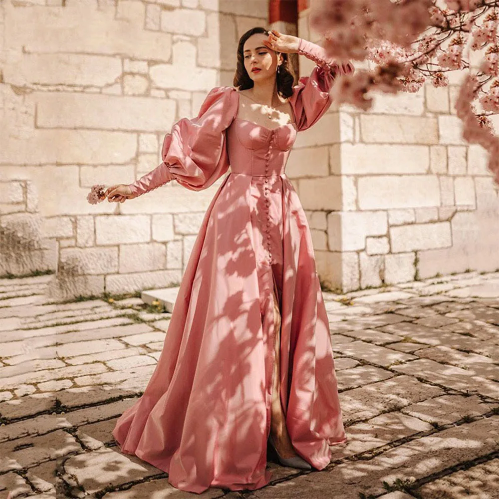 Elegant Prom Dresses for Woman Long Puff Sleeves Square Neck Satin Split Lace-up Backless Princess Party Gowns Floor Length 2024
Elegant Prom Dresses for Woman Long Puff Sleeves Square Neck Satin Split Lace-up Backless Princess Party Gowns Floor Length 2024