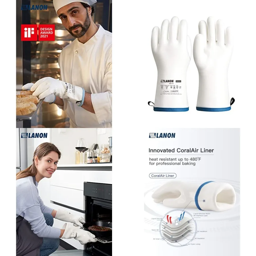 LANON Liquid Silicone Gloves, Heat Resistant Oven Gloves with Fingers, Food Grade, Waterproof,,XL
LANON Liquid Silicone Gloves, Heat Resistant Oven Gloves with Fingers, Food Grade, Waterproof,,XL