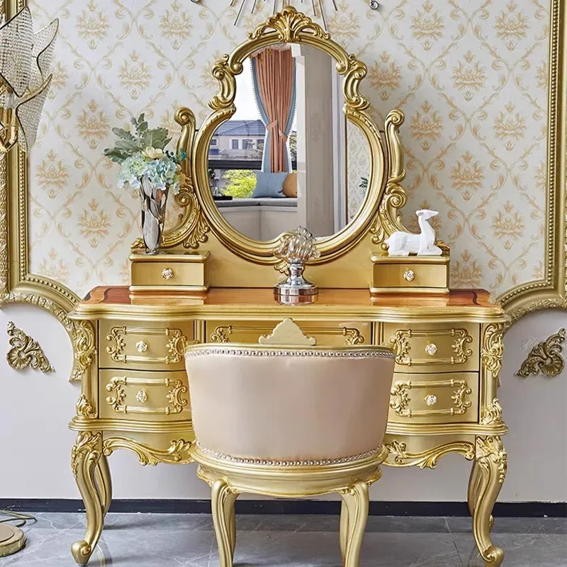 Makeup dressing table Full solid wood French carved makeup table Bedroom dressing table Villa furniture combination
Makeup dressing table Full solid wood French carved makeup table Bedroom dressing table Villa furniture combination