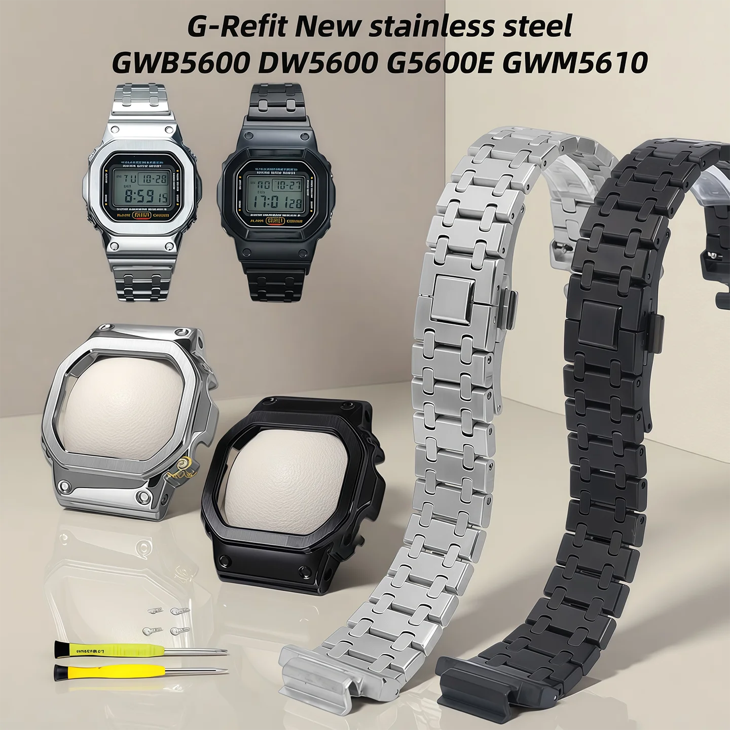 Металлический ремешок для часов G-Refit, безель для Casio GWB5600 DW5600 G5600E GWM5610, ремешок из нержавеющей стали, чехол, мужские аксессуары
Металлический ремешок для часов G-Refit, безель для Casio GWB5600 DW5600 G5600E GWM5610, ремешок из нержавеющей стали, чехол, мужские аксессуары