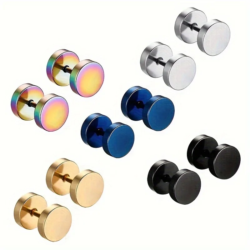 5 Pairs Men's Stainless Steel Round Screw Barbell Stud Earrings Punk Gothic Style Dumbbell Ear Piercing Tunnel Plugs Jewelry 6mm
5 Pairs Men's Stainless Steel Round Screw Barbell Stud Earrings Punk Gothic Style Dumbbell Ear Piercing Tunnel Plugs Jewelry 6mm
