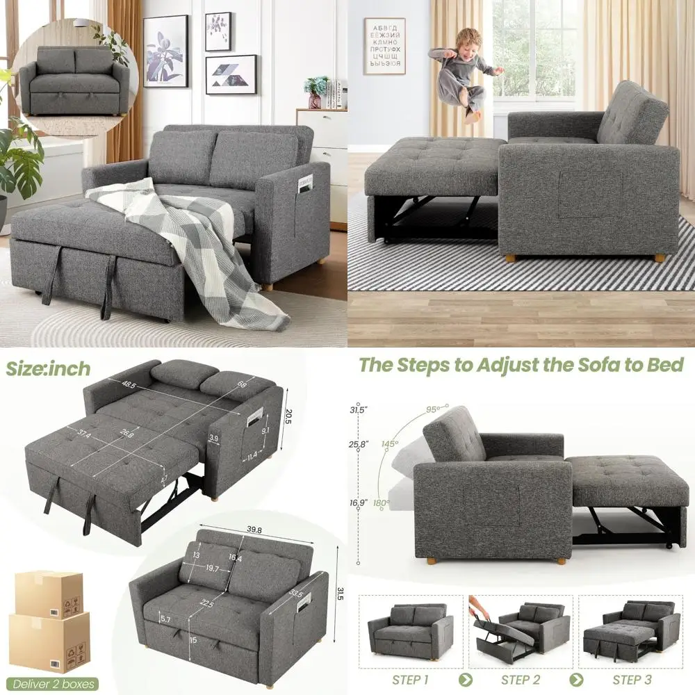 convertible 3-in-1 sofa chair with pull out bed, linen fabric, loveseat sleeper, spring support, adjustable comfort couch 
convertible 3-in-1 sofa chair with pull out bed, linen fabric, loveseat sleeper, spring support, adjustable comfort couch