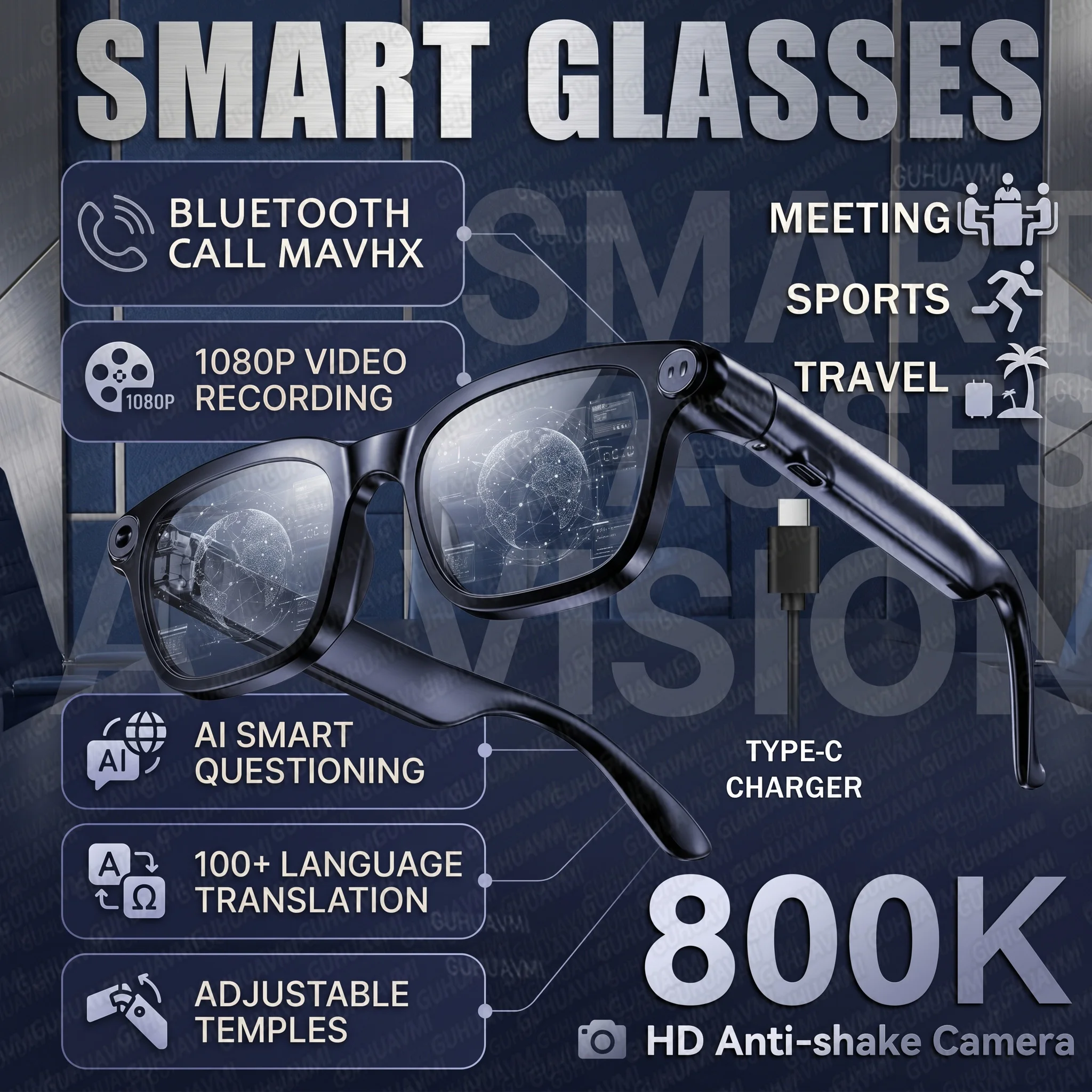 New AI Smart Glasses with 4K 8MP HD Photo and Video Recording Camera 100+Translation Object Recognition Photochromic lens Glass
New AI Smart Glasses with 4K 8MP HD Photo and Video Recording Camera 100+Translation Object Recognition Photochromic lens Glass