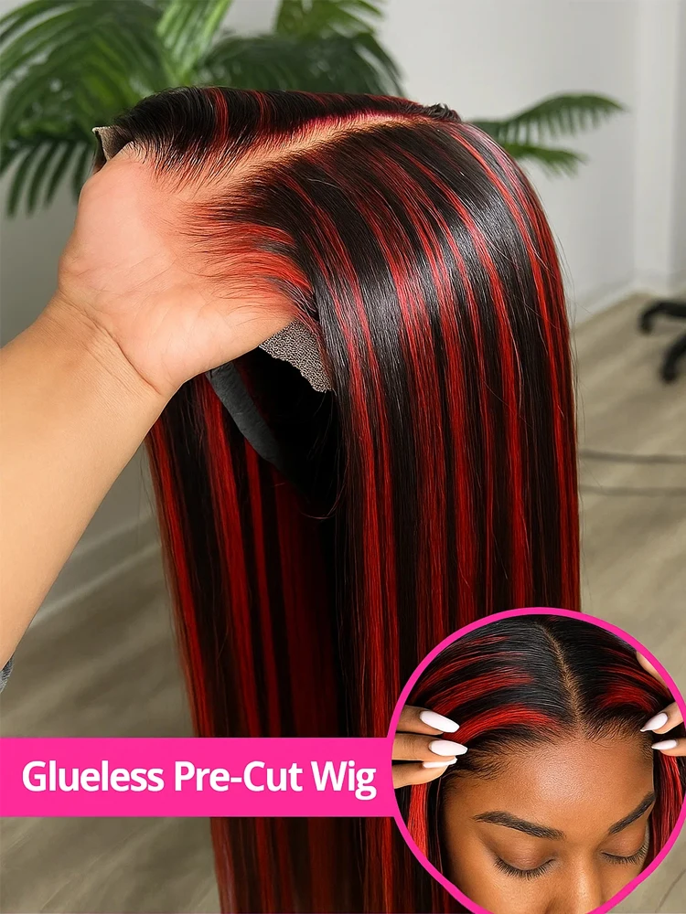 1B/99J Bone Straight Wig 5x5 HD Lace Closure Glueless Wigs Human Hair Red With Black Highlight Wigs Human Hair On Sale
1B/99J Bone Straight Wig 5x5 HD Lace Closure Glueless Wigs Human Hair Red With Black Highlight Wigs Human Hair On Sale