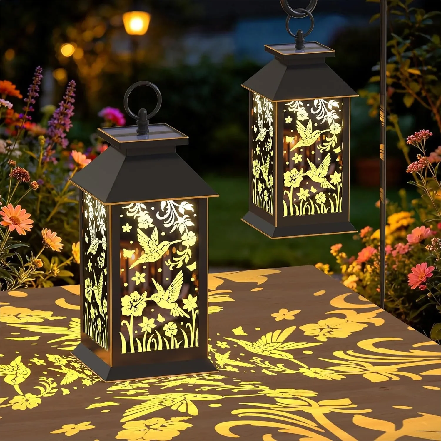2 Pack Hanging Solar Lanterns With Hummingbird Projection, Solar And Battery Powered, For Outdoor Porch Patio And Indoor Table Mantelpiece
2 Pack Hanging Solar Lanterns With Hummingbird Projection, Solar And Battery Powered, For Outdoor Porch Patio And Indoor Table Mantelpiece