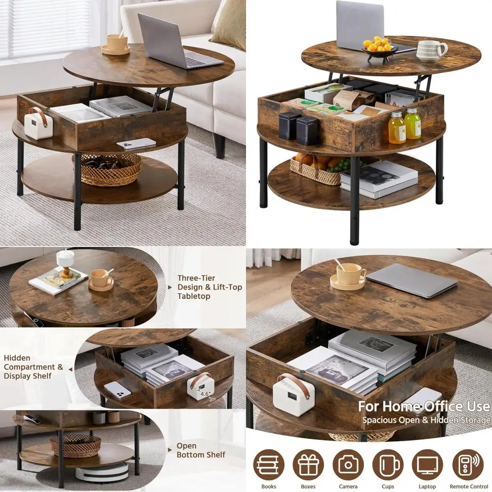 Round Lift Top Coffee Table with Hidden Storage and Shelf, 31 Farmhouse Style Center Table, 2-Tier Design
Round Lift Top Coffee Table with Hidden Storage and Shelf, 31 Farmhouse Style Center Table, 2-Tier Design
